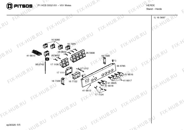 Взрыв-схема плиты (духовки) Pitsos P1HCB55521 - Схема узла 05