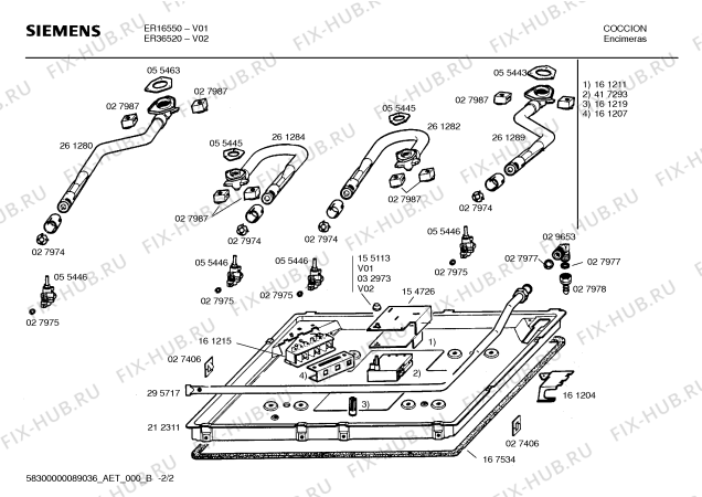 Взрыв-схема плиты (духовки) Siemens ER16550 - Схема узла 02