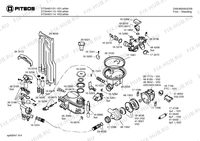 Взрыв-схема посудомоечной машины Pitsos DTS4401 - Схема узла 04