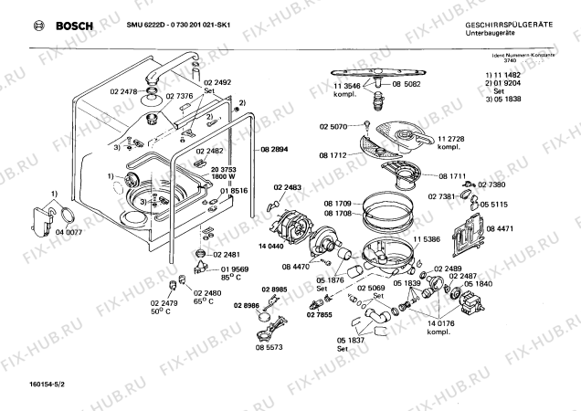 Взрыв-схема посудомоечной машины Bosch 0730201021 SMU6222D - Схема узла 02