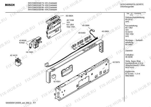 Схема №4 SHV55M03GB с изображением Краткая инструкция для посудомоечной машины Bosch 00691362