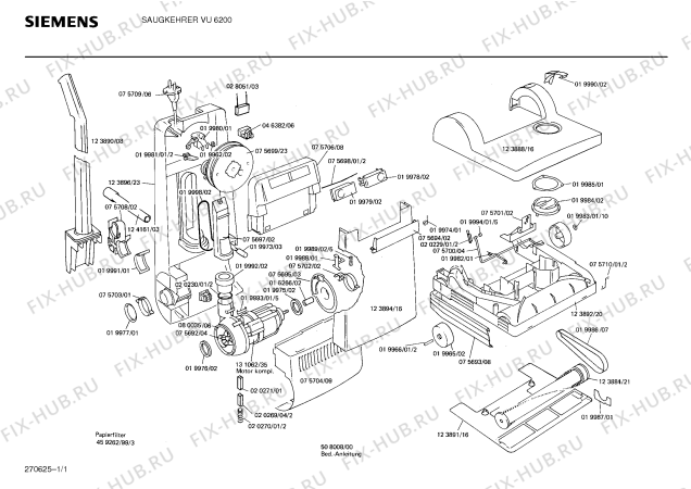 Схема №1 VU6312976 MOD.3651 B с изображением Колесо для электропылесоса Siemens 00019965
