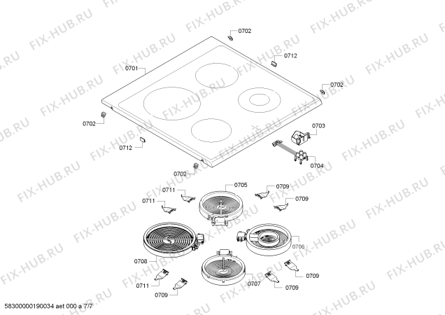 Схема №4 PHCB255K20 с изображением Ручка конфорки для электропечи Bosch 00637667