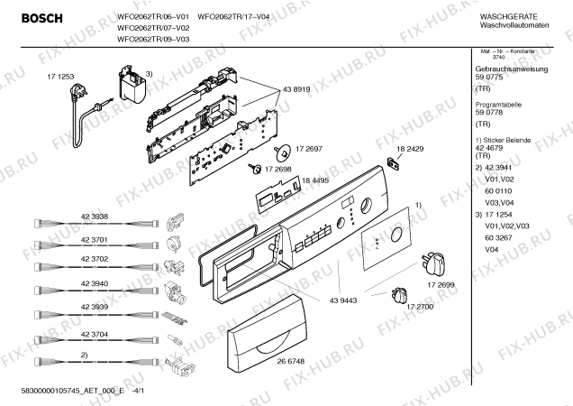 Схема №4 WFO2062TR Maxx WFO 2062 с изображением Таблица программ для стиралки Bosch 00590778