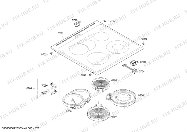 Взрыв-схема плиты (духовки) Bosch HLN424020V - Схема узла 07