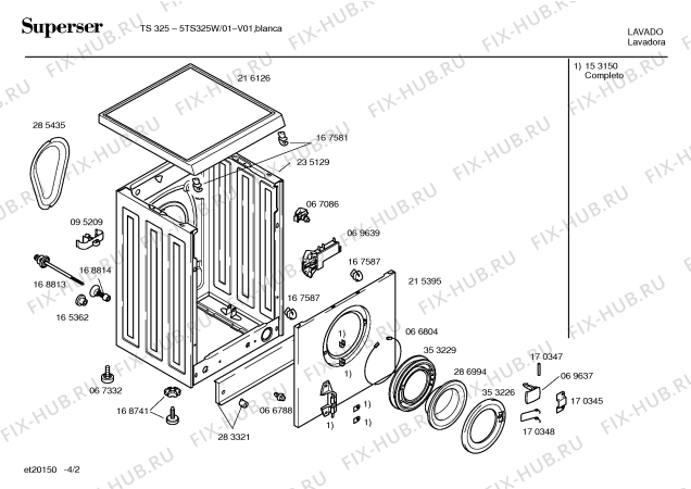 Взрыв-схема стиральной машины Superser 5TS325W TS325 - Схема узла 02