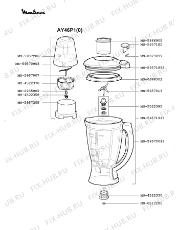 Взрыв-схема блендера (миксера) Moulinex AY46P1(0) - Схема узла TP001385.3P2