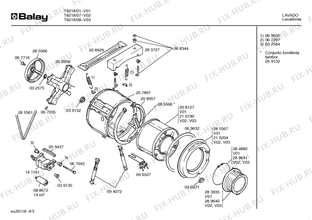 Взрыв-схема стиральной машины Balay T8218 SIWAMAT XL 53211 - Схема узла 03