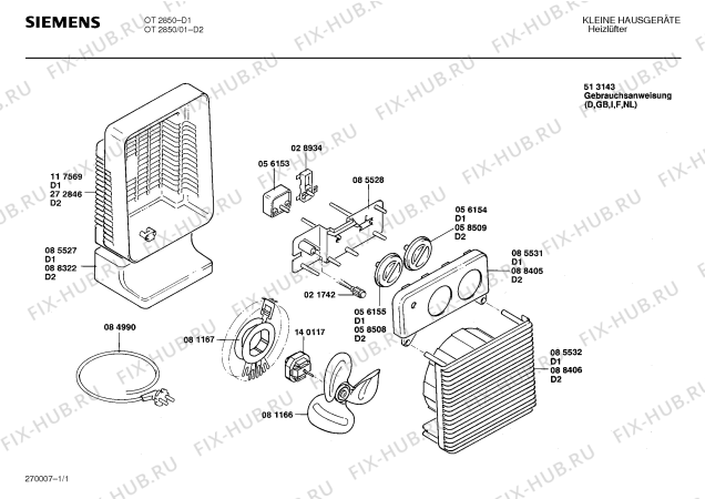 Схема №1 OT2850 с изображением Терморегулятор для обогревателя (вентилятора) Siemens 00028934