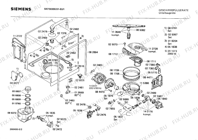 Взрыв-схема посудомоечной машины Siemens SN730300 - Схема узла 02