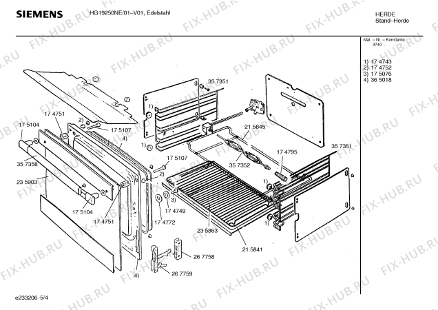 Взрыв-схема плиты (духовки) Siemens HG19250NE - Схема узла 04