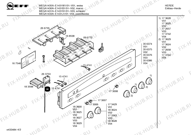 Взрыв-схема плиты (духовки) Neff E1431J1 MEGA1433A - Схема узла 02