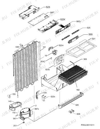 Взрыв-схема холодильника Electrolux EUF22390W - Схема узла Cooling system 017