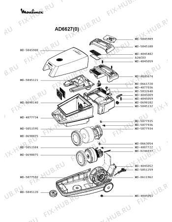 Взрыв-схема пылесоса Moulinex AD6627(0) - Схема узла 3P002365.5P2