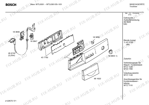 Схема №1 WTL6301 Maxx WTL6301 с изображением Панель управления для сушилки Bosch 00433739