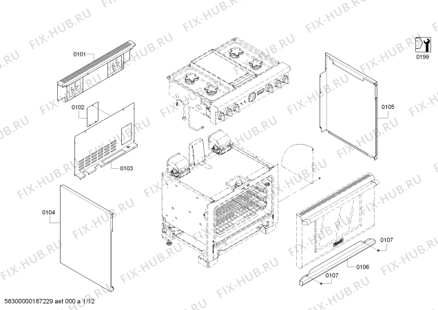 Схема №9 PRD48NCSGC с изображением Винт для плиты (духовки) Bosch 00617172