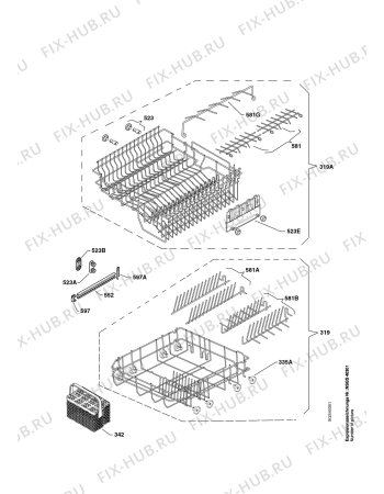 Взрыв-схема посудомоечной машины KENWOOD DW552B - Схема узла Baskets, tubes 061