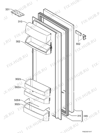 Взрыв-схема холодильника Husqvarna Electrolux QR233I - Схема узла Door 003