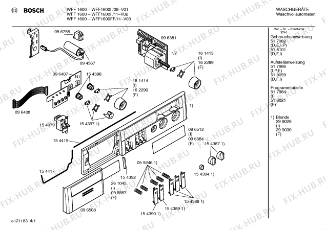 Схема №4 WFF1600II WFF1600 с изображением Панель управления для стиральной машины Bosch 00299029