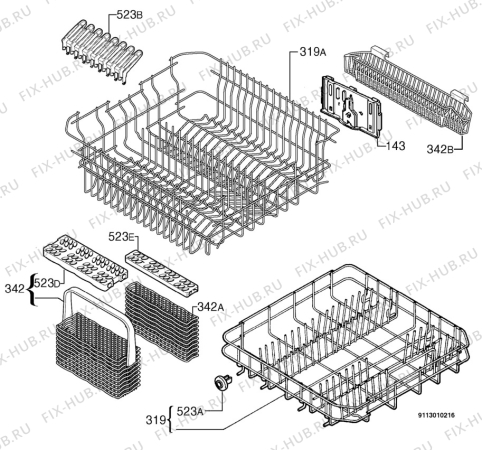 Взрыв-схема посудомоечной машины Zanussi Electrolux DE6754 - Схема узла Basket 160