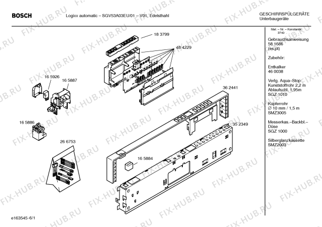Схема №5 SGV53A03EU Logixx automatic с изображением Инструкция по эксплуатации для электропосудомоечной машины Bosch 00581686