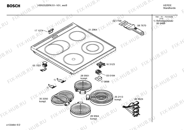 Схема №4 HSN352BRK с изображением Инструкция по эксплуатации для плиты (духовки) Bosch 00526240