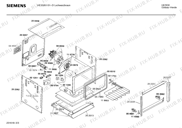 Взрыв-схема плиты (духовки) Siemens HE33261 - Схема узла 03