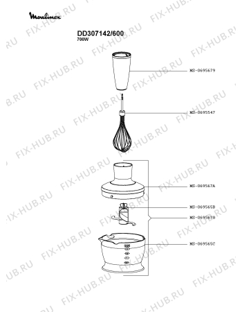 Взрыв-схема блендера (миксера) Moulinex DD307142/600 - Схема узла TP003682.1P2