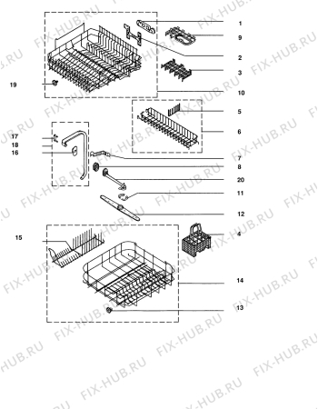 Взрыв-схема посудомоечной машины Electrolux ESF675 - Схема узла Baskets, tubes 061