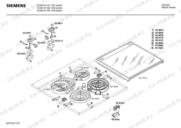 Взрыв-схема плиты (духовки) Siemens HL66121 - Схема узла 03