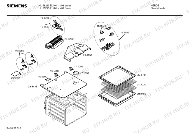 Взрыв-схема плиты (духовки) Siemens HL58245EU - Схема узла 03