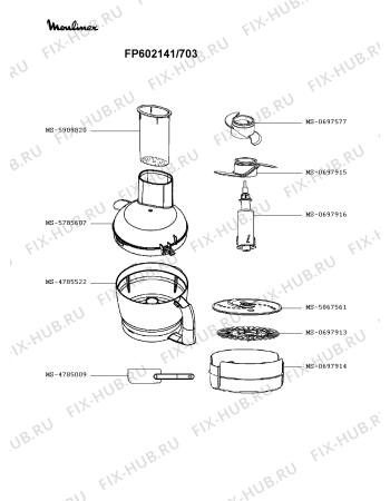 Взрыв-схема кухонного комбайна Moulinex FP602141/703 - Схема узла 7P003143.5P2