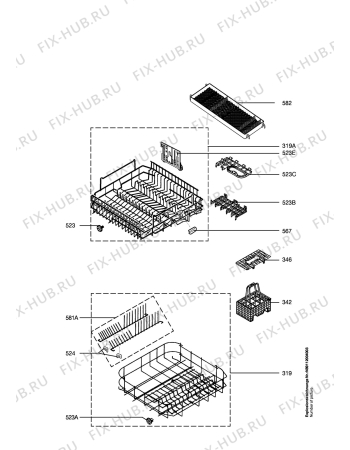 Взрыв-схема посудомоечной машины Juno JSV67600 - Схема узла Baskets, tubes 061