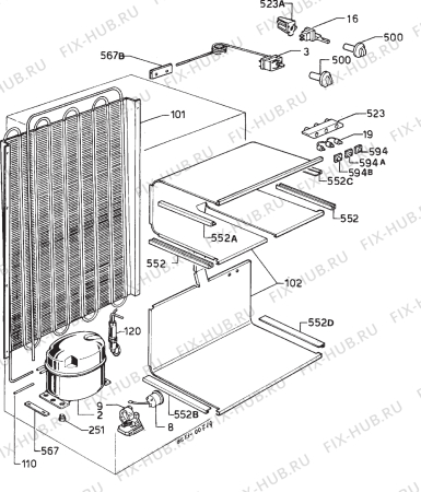 Взрыв-схема холодильника Frigidaire FV2502 - Схема узла Cooling system 017
