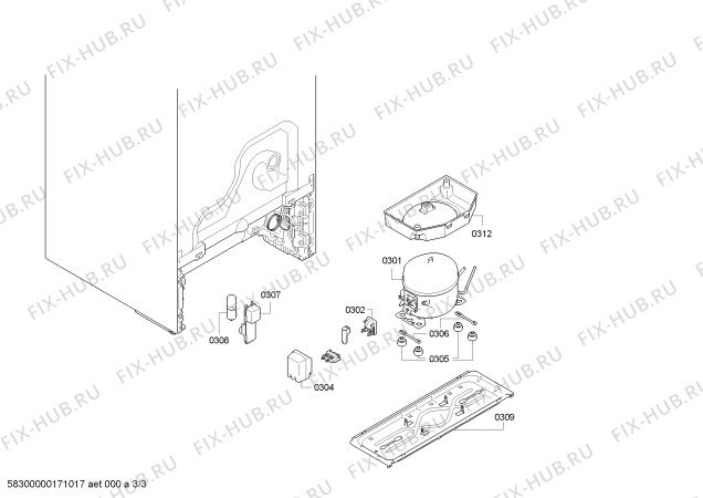 Взрыв-схема холодильника Siemens GS36NBW30G - Схема узла 03