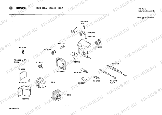 Взрыв-схема микроволновой печи Bosch 0750491128 HMG630A - Схема узла 04