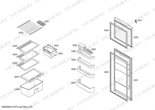 Схема №2 3FEL2456 с изображением Дверь морозильной камеры для холодильника Bosch 00686521