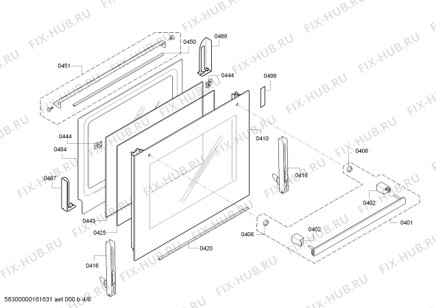 Схема №4 HEA63B150 Bosch с изображением Фронтальное стекло для электропечи Bosch 00687983