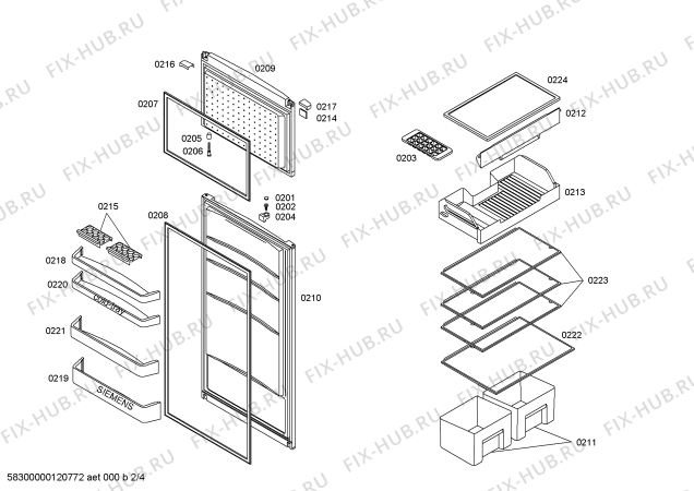 Схема №3 KD40NV00 с изображением Дверь морозильной камеры для холодильника Siemens 00244536