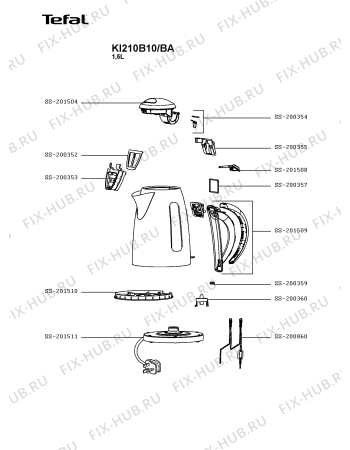 Схема №1 KI210B10/BA с изображением Часть корпуса для чайника (термопота) Tefal SS-201511