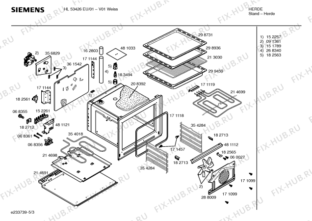 Взрыв-схема плиты (духовки) Siemens HL53426EU - Схема узла 03
