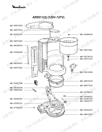 Взрыв-схема кофеварки (кофемашины) Moulinex AR5511(2) - Схема узла JP001661.5P2