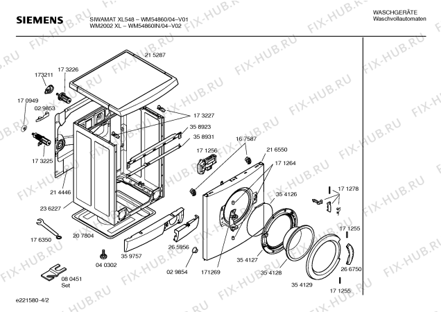 Взрыв-схема стиральной машины Siemens WM54860IN WM 2002 XL - Схема узла 02