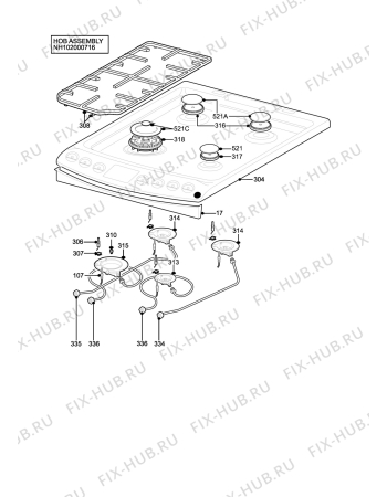 Взрыв-схема плиты (духовки) Electrolux EIKM6047XN - Схема узла H10 Hob