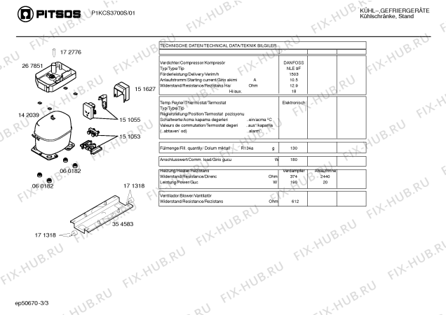 Взрыв-схема холодильника Pitsos P1KCS3700S - Схема узла 03