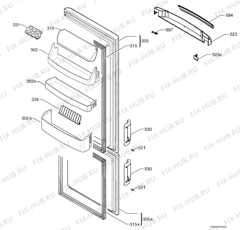 Взрыв-схема холодильника Electrolux ERB330X - Схема узла Door 003
