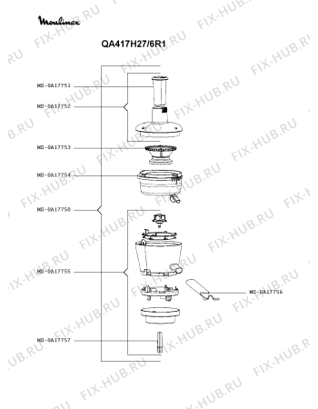 Взрыв-схема кухонного комбайна Moulinex QA417H27/6R1 - Схема узла 9P004875.3P8