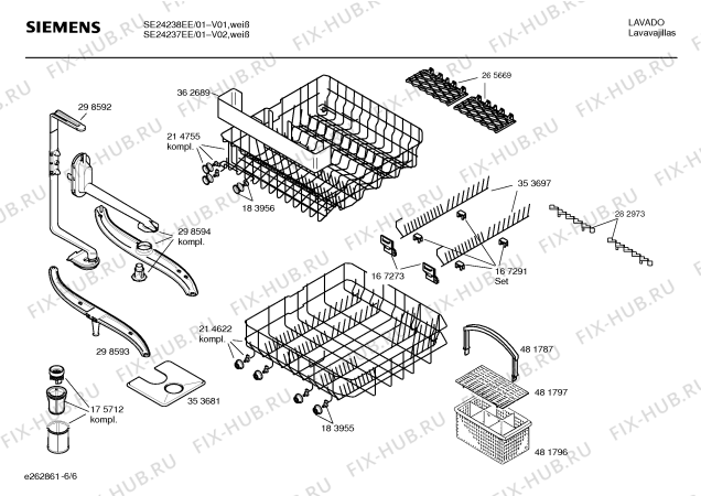 Взрыв-схема посудомоечной машины Siemens SE24237EE EXPRES SE24237 - Схема узла 06