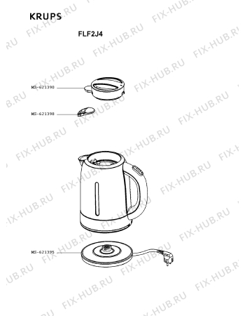 Схема №1 FLF2J4/7YX с изображением Часть корпуса для чайника (термопота) Krups MS-621395