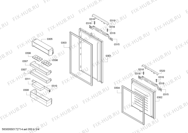Взрыв-схема холодильника Bosch KIS77SD30 - Схема узла 03